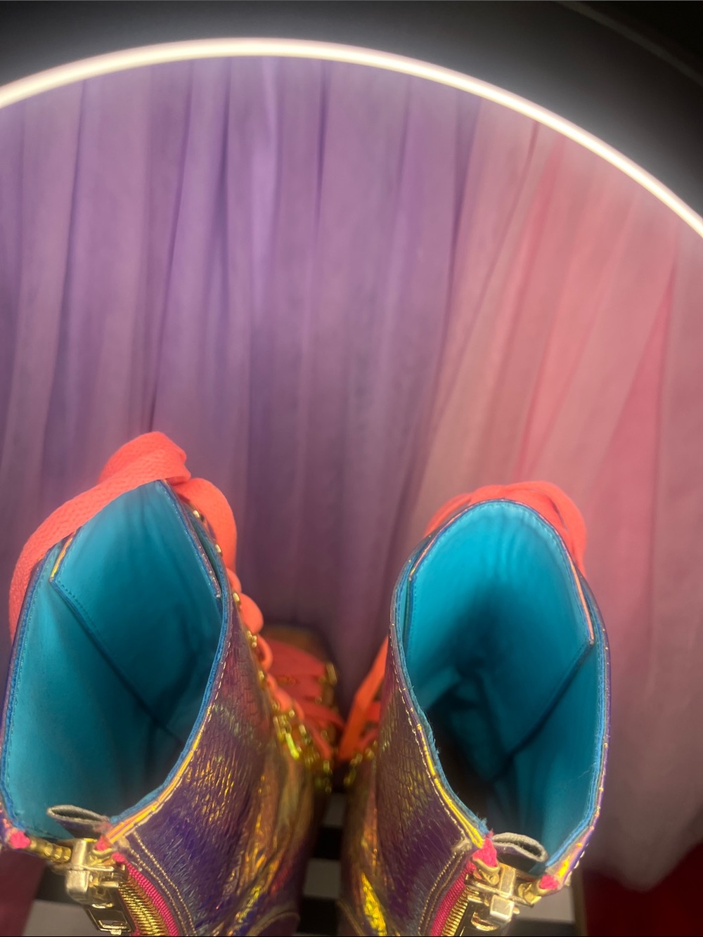 Iridescent Purple Platform Lace-Up Boots with Coral Laces - Picture 10 of 12
